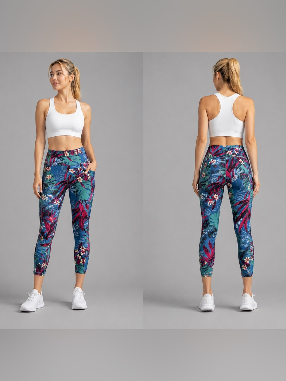 Marika Blue Tropical Floral Capri Leggings